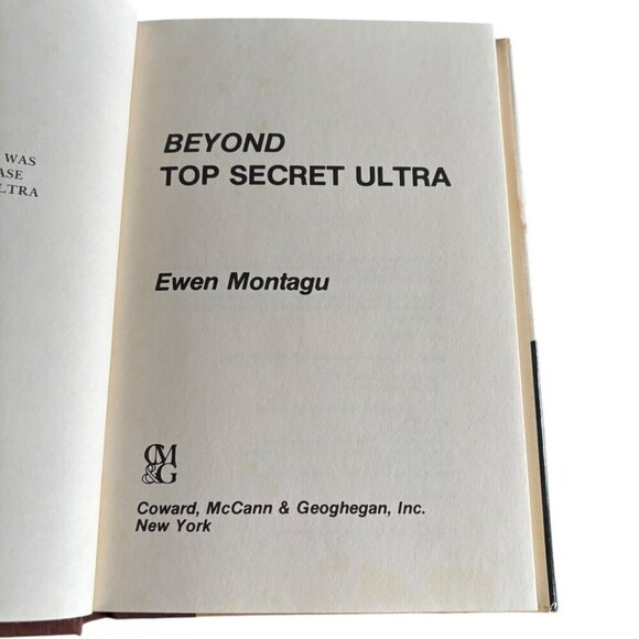Beyond Top Secret Ultra Ewen Montagu First American Edition 1978 HB DJ Clipped - Picture 2 of 6